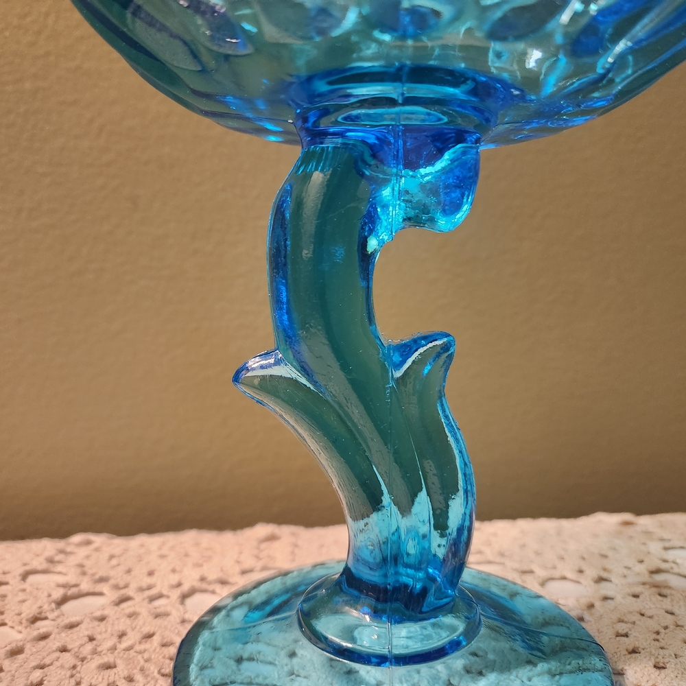 Indiana Glass Aqua Blue Footed Lotus Compote / Candy Dish - Picture 8 of 16